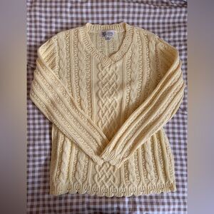 Cotton Country Yellow Cable Knit V-Neck Sweater
